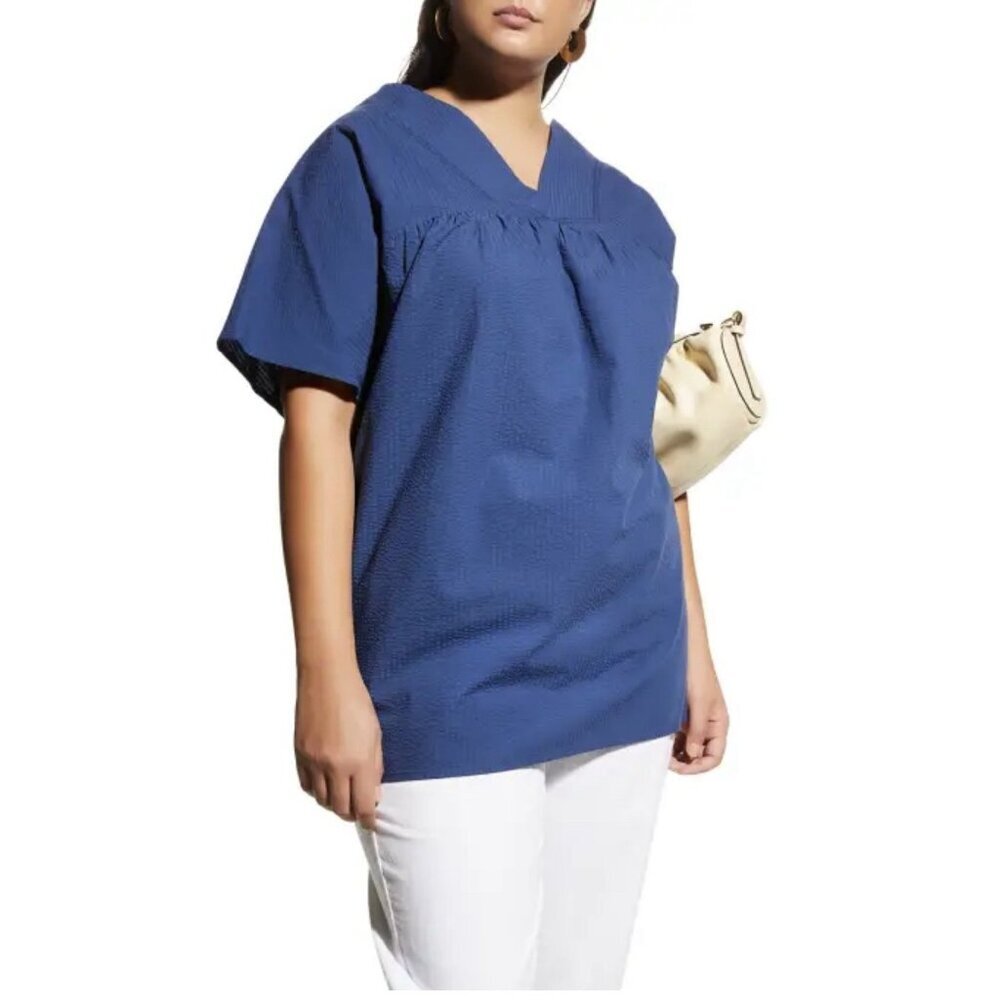 Women’s Blue V-Neck Short Sleeve Blouse